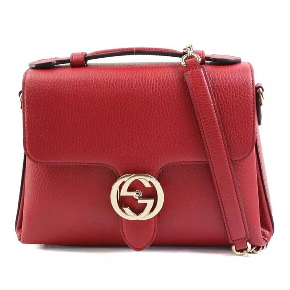 Auth GUCCI Interlocking G Handbag Chain Shoulder Bag Dark Red/Gold - Picture 1 of 14